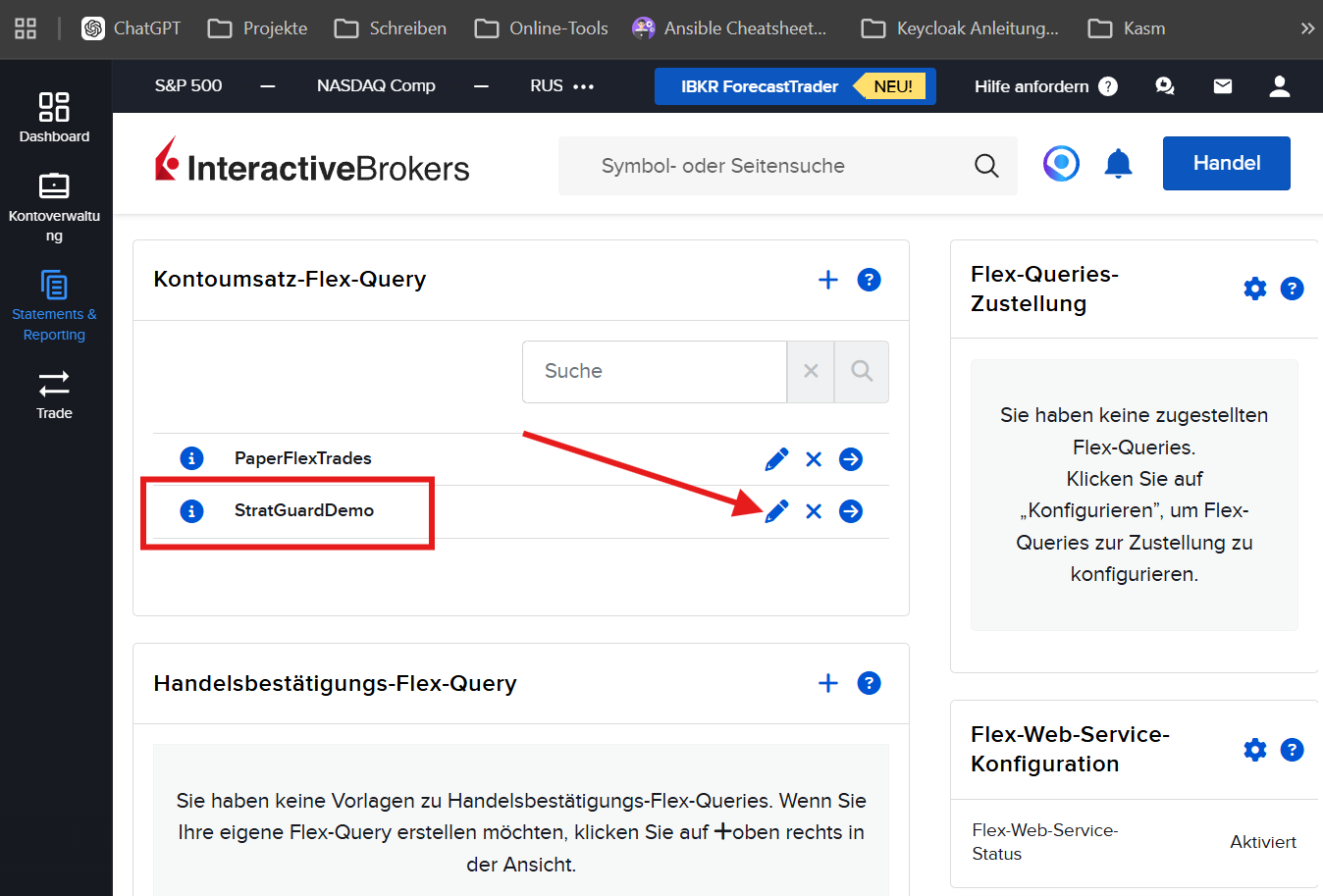 Flex-Query Liste – Bleistift-Symbol